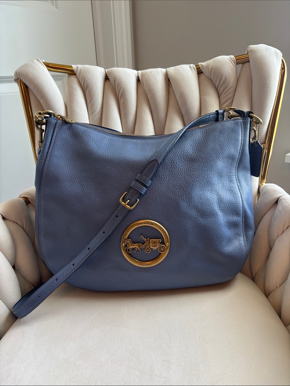 Coach Elle Leather Hobo Shoulder Bag in Blue/Perriwinkle with Gold Accent